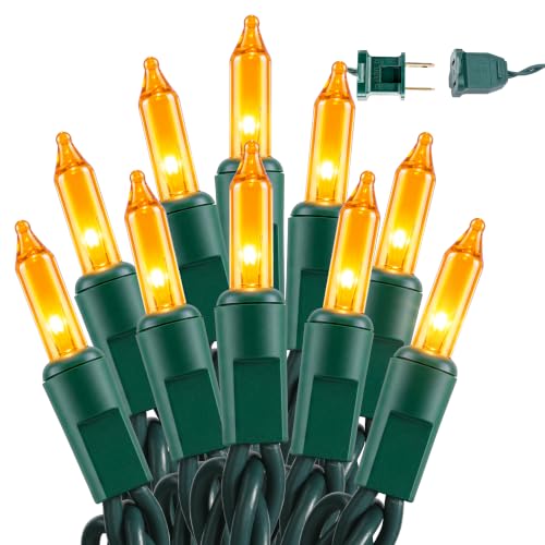 Gold Incandescent Christmas String Lights - 100 Count Outdoor Holiday Decor - Green Wire Variation