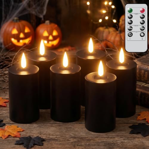 Halloween Mirror Surface Candles with Remote Timer - Black Set of 6
