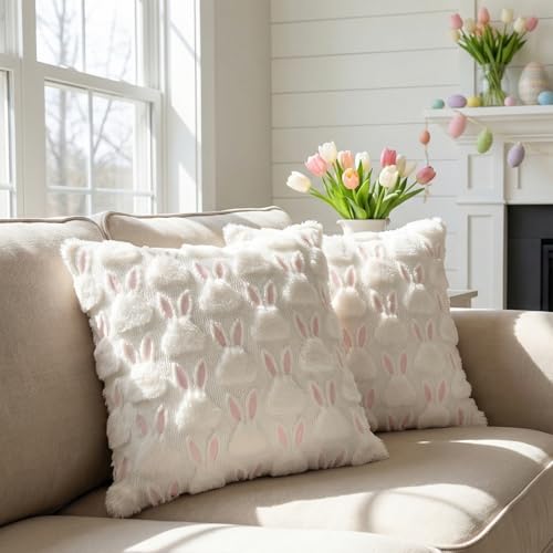 Easter Pillow Covers Set of 2 18x18 Soft Plush Hidden Zipper Spring Decor Variation P