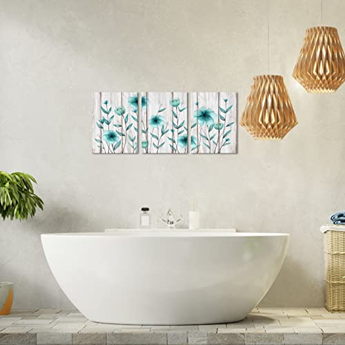 3 Piece Floral Canvas Wall Art Set - Teal Blue Flower Prints for Bedroom & Home Decor