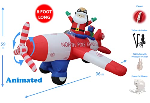 8 FT Animated Christmas Inflatable Santa in Flying Airplane Outdoor Decor