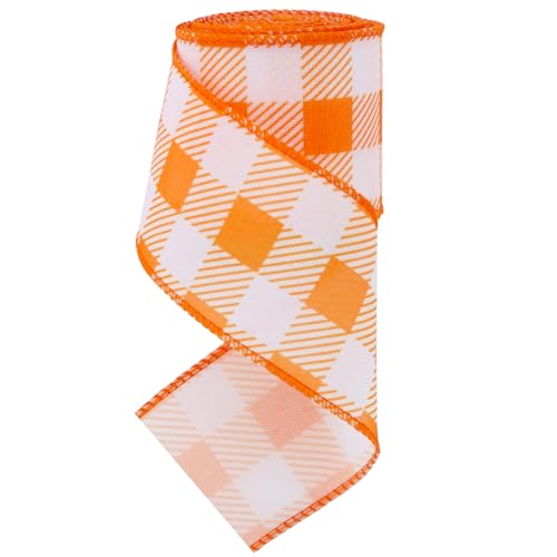 Orange Plaid Burlap Wired Ribbon - 2.5 Inch, 6 Yards, Spring & Easter Decoration