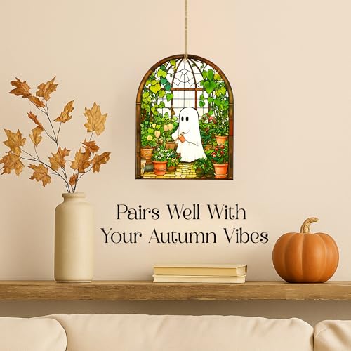 Halloween Ghost Plant Suncatcher Ornament - Style 2, Cozy Autumn Décor