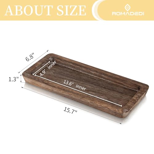 Rustic Wooden Decorative Tray with Handle - 15.7 x 6.8 Inches, Natural Paulownia