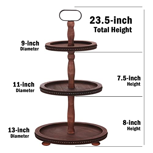 Urban Deco 3-Tier Wooden Serving Tray Stand - Brown, Rustic Farmhouse Decor