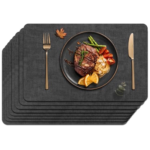 Faux Leather Placemats Set of 8 - Dark Grey, Rectangular, Waterproof & Heat Resistant