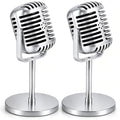 2PCS Silver Retro Microphone Prop Fake Party Microphone - Vintage Stage Accessory
