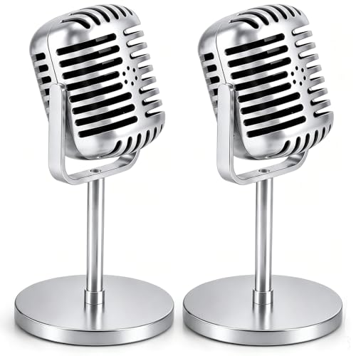 2PCS Silver Retro Microphone Prop Fake Party Microphone - Vintage Stage Accessory
