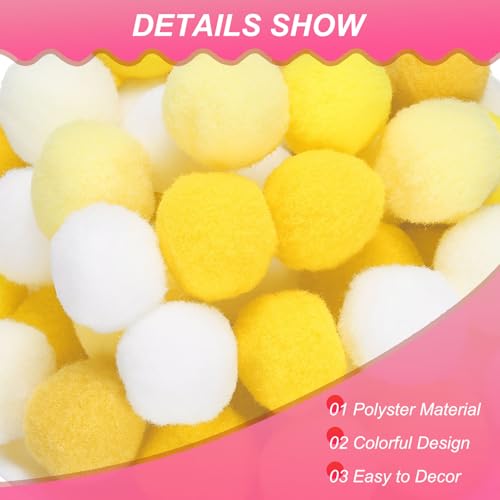 Mini Fuzzy Pom Poms 1 Inch 25mm - Yellow Series, 108 Pcs for Crafts & Decorations