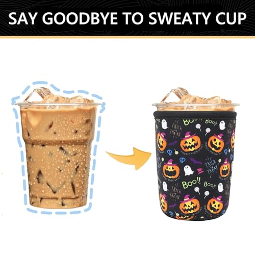 Halloween Boo Reusable Neoprene Coffee Cup Sleeve - 3 Pack for Iced & Hot Drinks