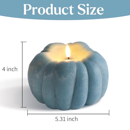 Eywamage Dusty Blue Pumpkin Flameless Candle with Remote - Fall Decor