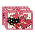 Pink Valentine's Dot Hearts Love Placemats Set of 4 - 12x18 Inch Rectangular Table Mats