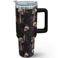 Purple Skull Halloween Tumbler 40oz Insulated Stainless Steel with Handle & Straw