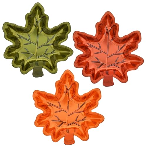 Autumn Leaf-Shaped Metallic Plastic Serving Dishes - Set of 3, Fall Decor & Party Supplies