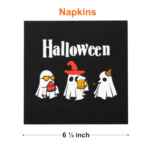 Halloween Party Supplies Set 200 Pcs Disposable Dinnerware for 25 Guests Ghost Design