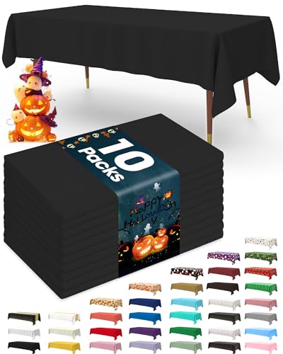 Disposable Plastic Table Cloth for Rectangle Tables - Black 54 x 156 Inches - 10 Pack