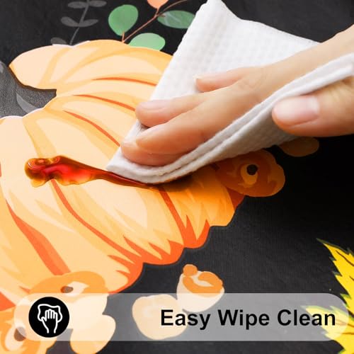 Halloween Fitted Table Cover 8FT Vinyl Tablecloth with Flannel Backing - Black & Yellow