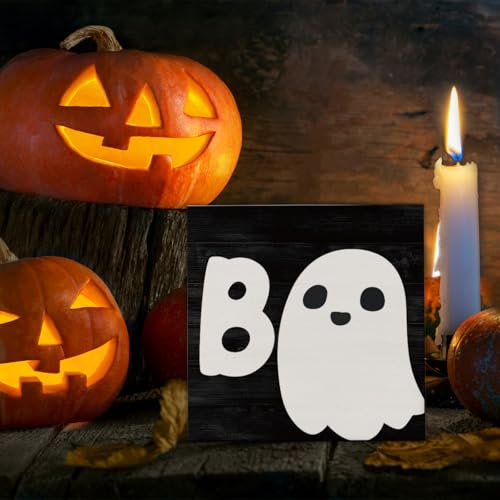 Halloween Ghost Wooden Sign Decor - Spooky Holiday Wall or Table Sign