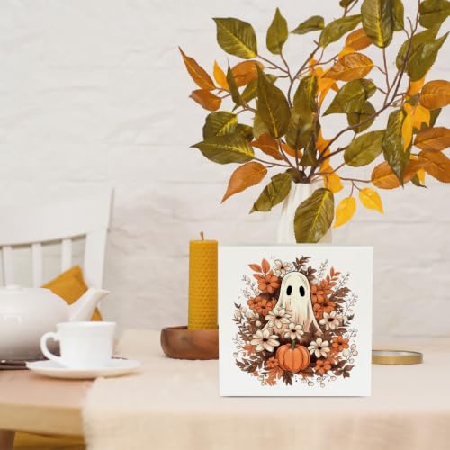 Ghost Halloween Wooden Sign - Spooky Floral Ghost Wooden Box Decor - Variation of Ghost Flower