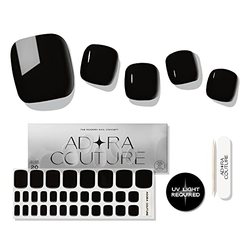 Semi Cured Gel Nail Strips for Toes - 32 Pieces Black P - Easy Application & Long Lasting Pedicure Stickers, UV Lamp Required