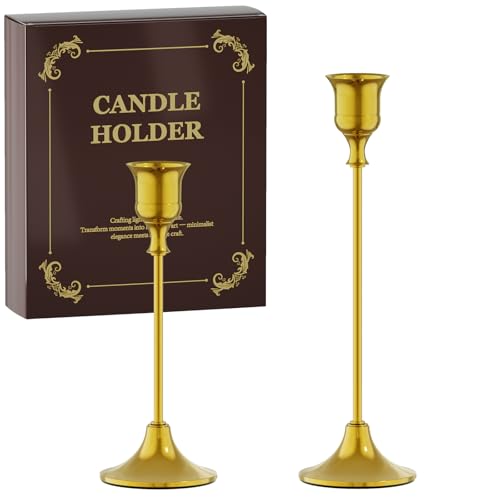 Gold Candle Holders Set of 2 - Elegant Metal Taper Candle Sticks