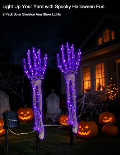 Halloween Skeleton Hands Stake Lights - Purple & Blue, 2 Pack Solar Pathway Decor