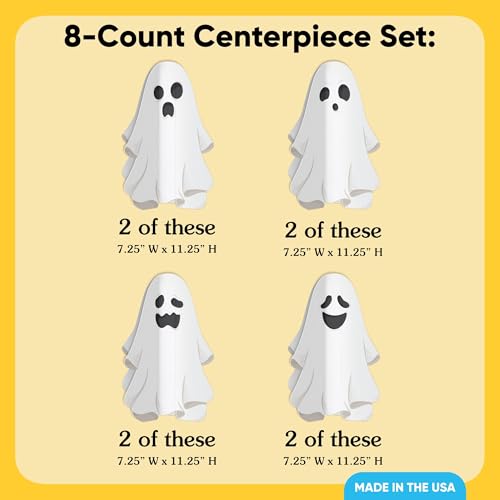 Halloween Ghost Centerpieces - 8 Count Spooky 3D Table Decorations