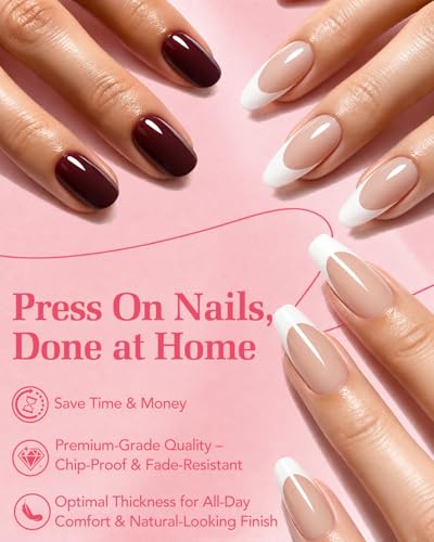 Press On Nails Short Oval Burgundy Fake Nails - Variation: Short Squoval Red Brown