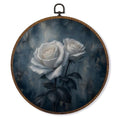 Mystical White Rose Floral Wall Art Decor - Round 10x10 Inch Canvas with Variation Whiteroes