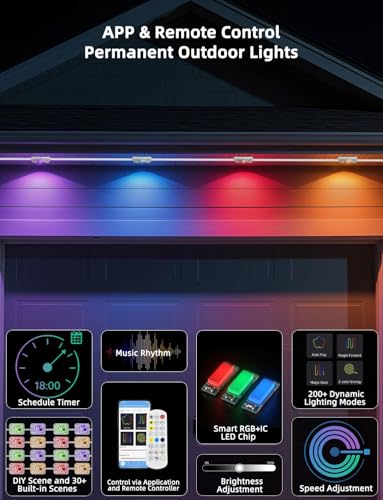 Outdoor RGB LED String Lights with App & Remote Control 100ft Waterproof Christmas Halloween Decor