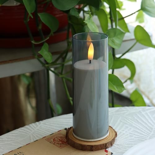 Flameless Candles with Remote & Timer Set of 6 - 2x6 inch Grey Battery Candles