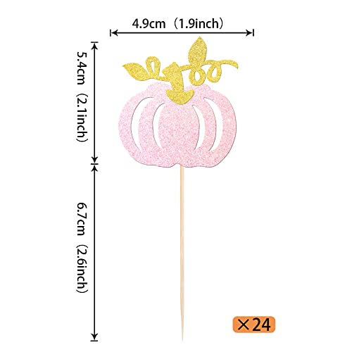 Pumpkin Cupcake Toppers Glitter Fall Theme Design 1 Orange 24 Pack
