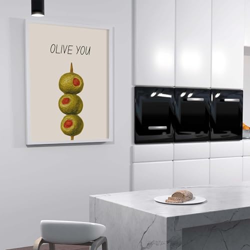 Olive You Playful Food Wall Art Canvas Print - Rolled 8x10 Kitchen Decor - Whimsical Culinary Artwork