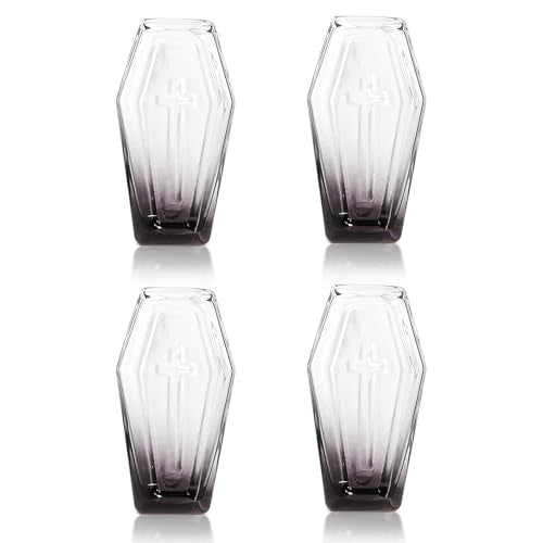 4-Pack Coffin-Shaped Halloween Shot Glasses - Black Gothic Drinking Glasses, Edgy Party Barware