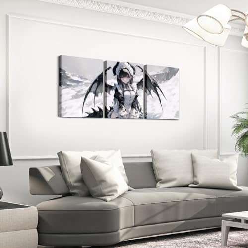 Anime Girl Wall Decor Canvas Set - White Frame, 12x16 Inches