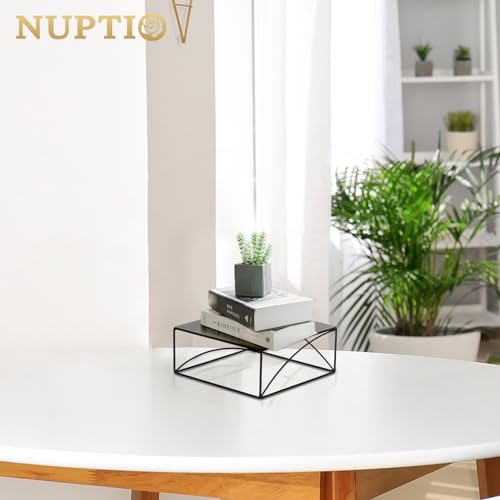 Black Square Cake Stand - 10.2 Inch Metal Dessert Pedestal - NUPTIO