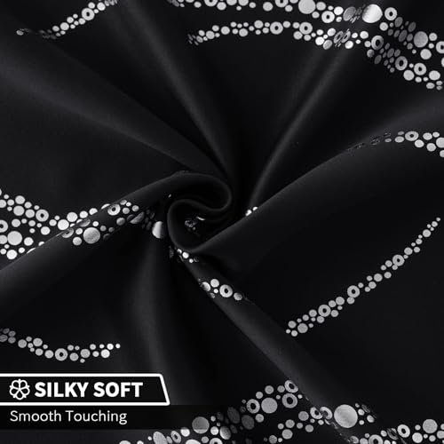 Blackout Curtains with Silver Wave Pattern, 42x72 Inches, Pack of 2 - Room Darkening Drapes for Living Room & Bedroom