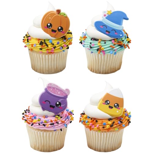 Halloween Cupcake Toppers 24 Pack - Witches Hat, Cauldrons, Pumpkins & More