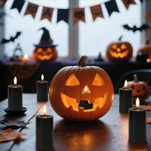 Halloween Mirror Surface Candles with Remote Timer - Black Set of 6