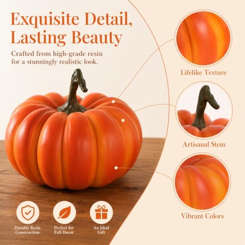 Artificial Pumpkin Decoration - Realistic Resin Fall Halloween Ornament 13.5x17.2cm