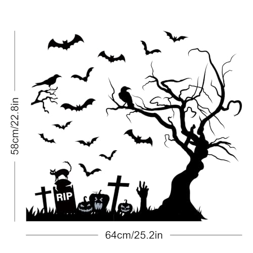 Halloween Window Clings Stickers Set - Tombstone Cross Bats Reusable Decor