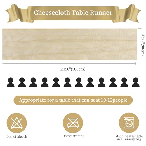 AGIRL Beige Cheesecloth Table Runner 35x120 Inches - Boho Rustic Home Decor - 1 Pack