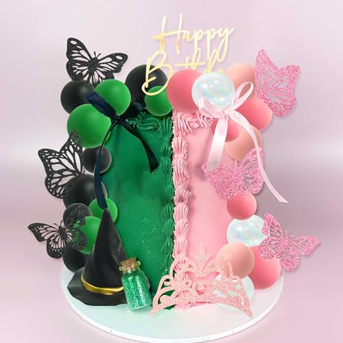 Witch Cake Topper Set with Crown Butterfly Hat and Ball Decorations for Halloween Party