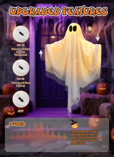 Brightown Halloween Hanging Ghost Light with Interactive Sound & Warm White Variation