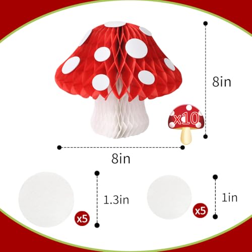 Red Mushroom Honeycomb Decorations Set for Party & Event Decor