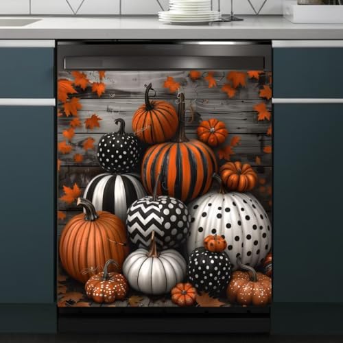 Fall Pumpkins Magnetic Dishwasher Cover with Leaves - Farmhouse Kitchen Decor, Variation 0801fallsticker1-3