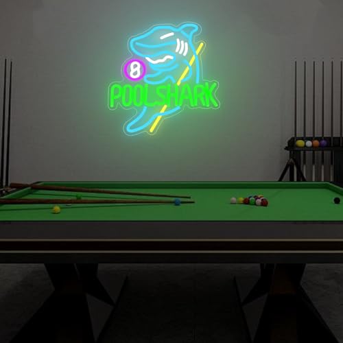 Pool Shark Neon Sign for Wall Decor Dimmable Billiards Game Room Light - Man Cave Gift