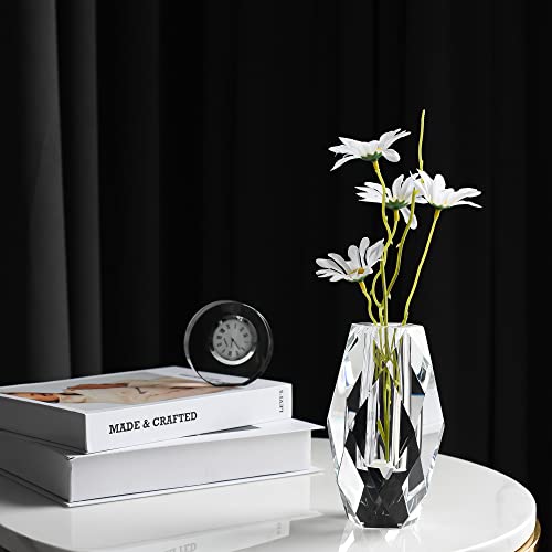 Small Crystal Flower Vase - 6 Inch Clear Decorative Vase with Gift Box for Home Wedding Christmas