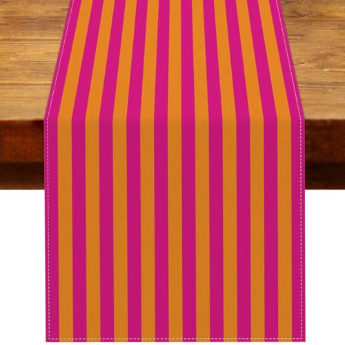 Heyfary Orange and Pink Cabana Table Runner 13x72 Inches Sunset Party Decor
