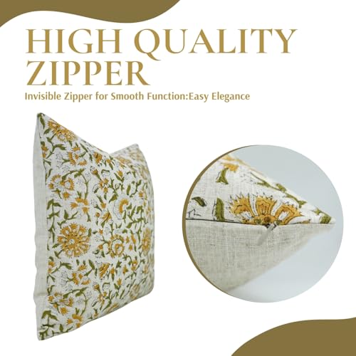20x12 Inch Handmade Block Print Viscose Linen Throw Pillow Cover Yellow
